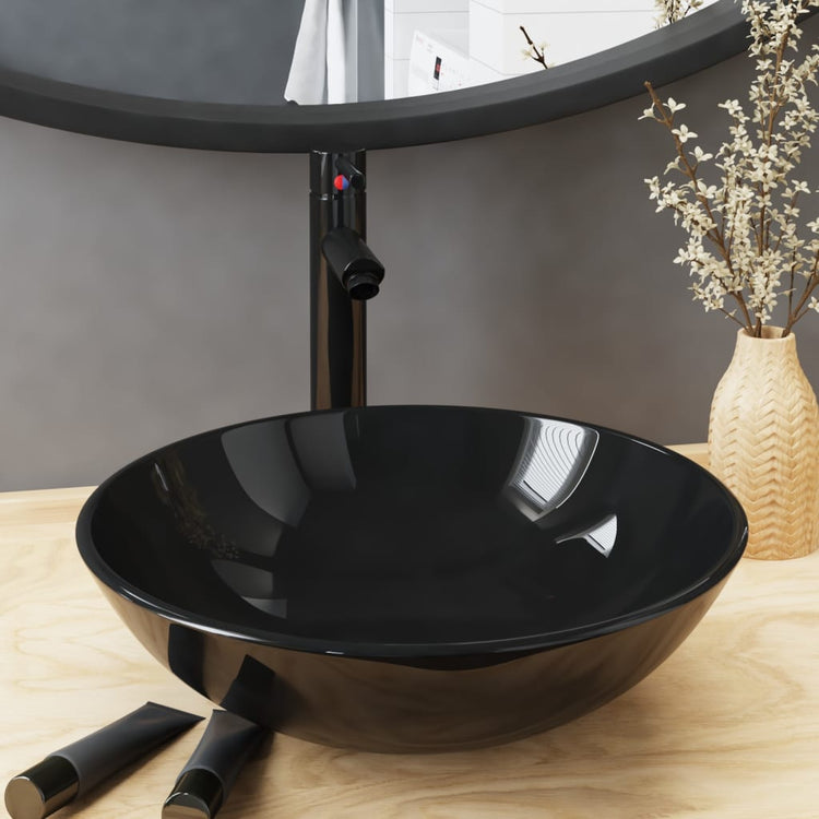 Vidaxl Washingin avec grue et en verre de vidange pop-up noir