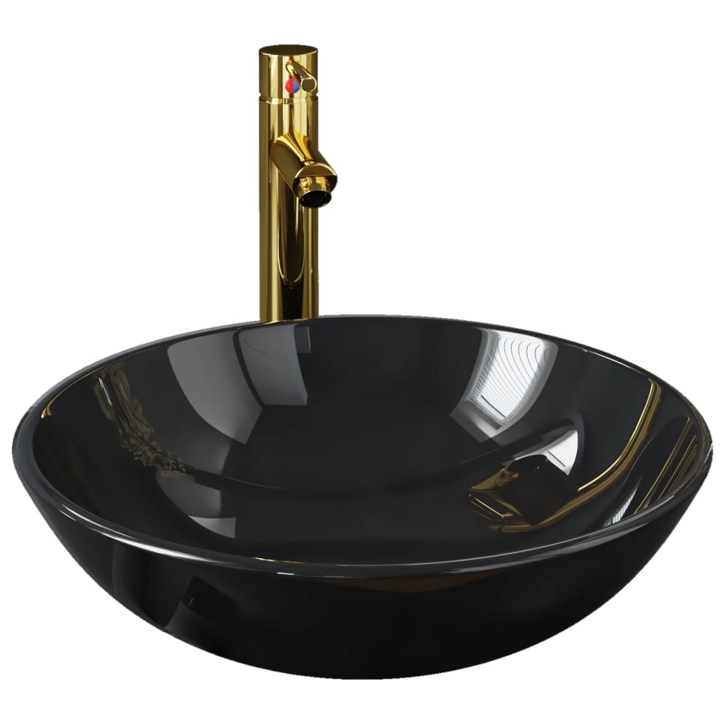 Vidaxl Washingin avec grue et en verre de vidange pop-up noir