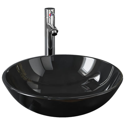 Évier VidaXL avec robinet et bonde mécanique, verre trempé, noir