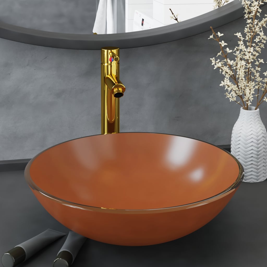 Vidaxl Washingin avec grue et en verre de vidange pop-up marron en verre