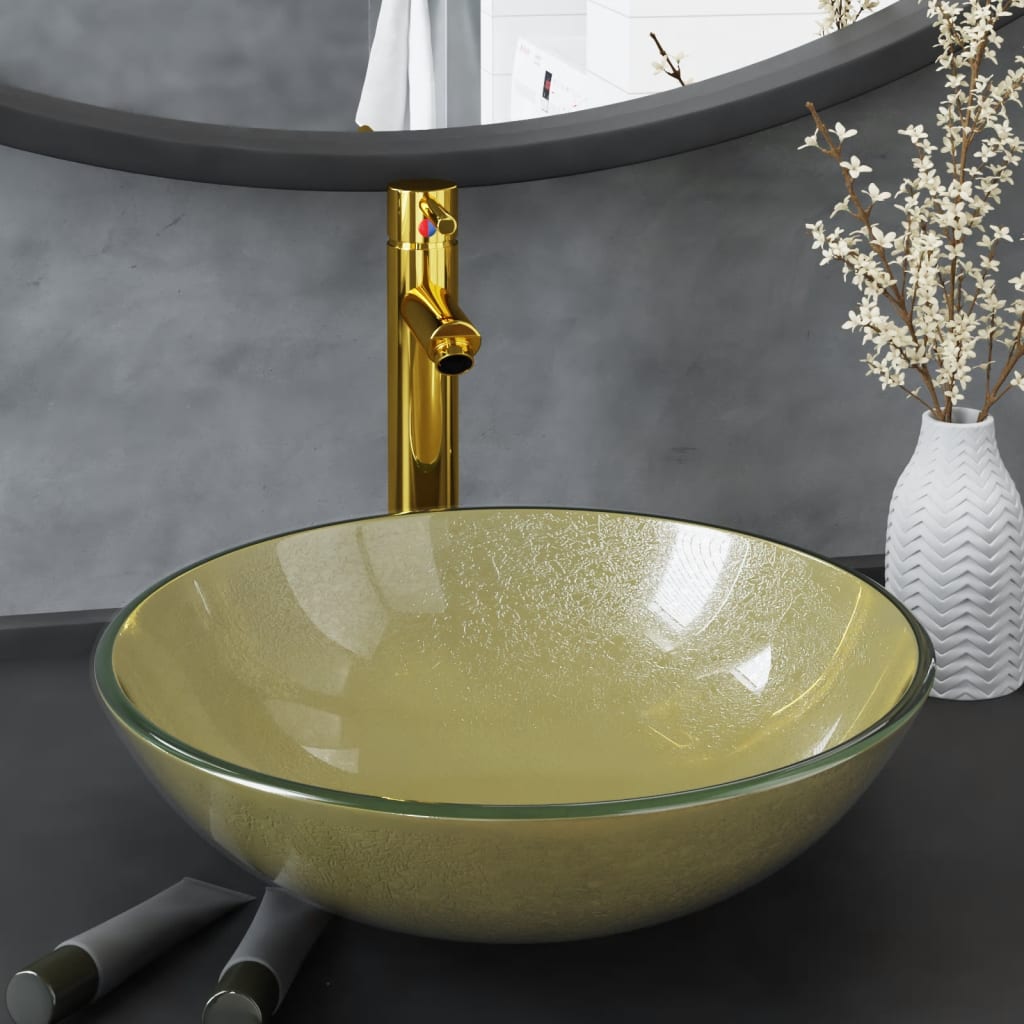 Vidaxl Washingin avec grue et en verre pop-up en verre or de couleur