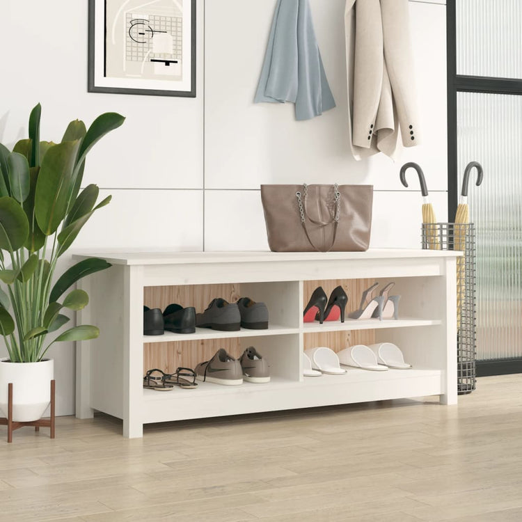 Vidaxl Shoes Bank 110x38x45.5 cm Pine solide blanc