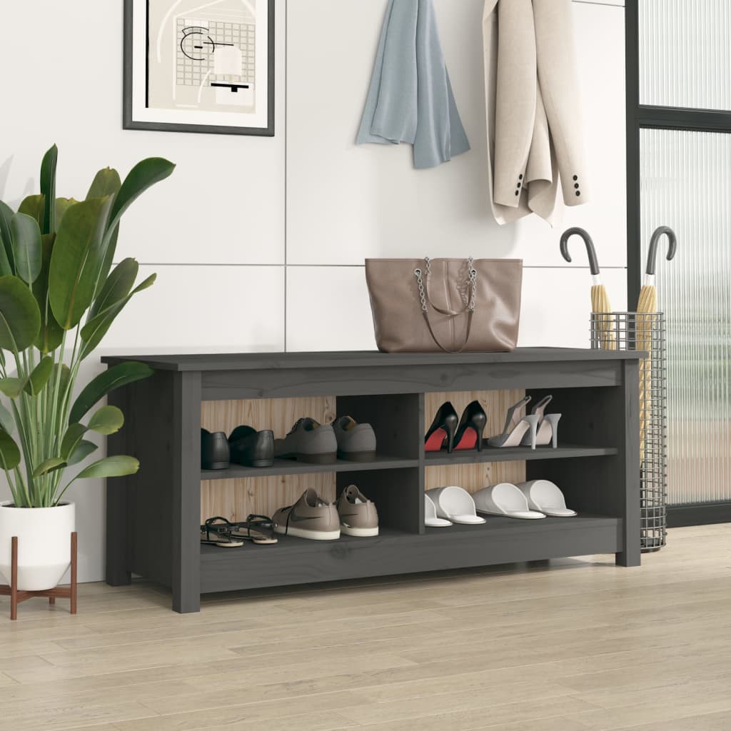 Canapé de chaussure Vidaxl 110x38x45,5 cm en pin massif gris