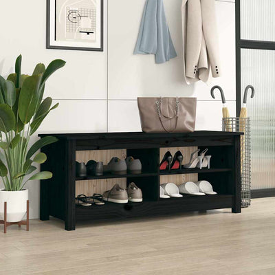 Canapé de chaussure Vidaxl 110x38x45,5 cm Pine solide noir