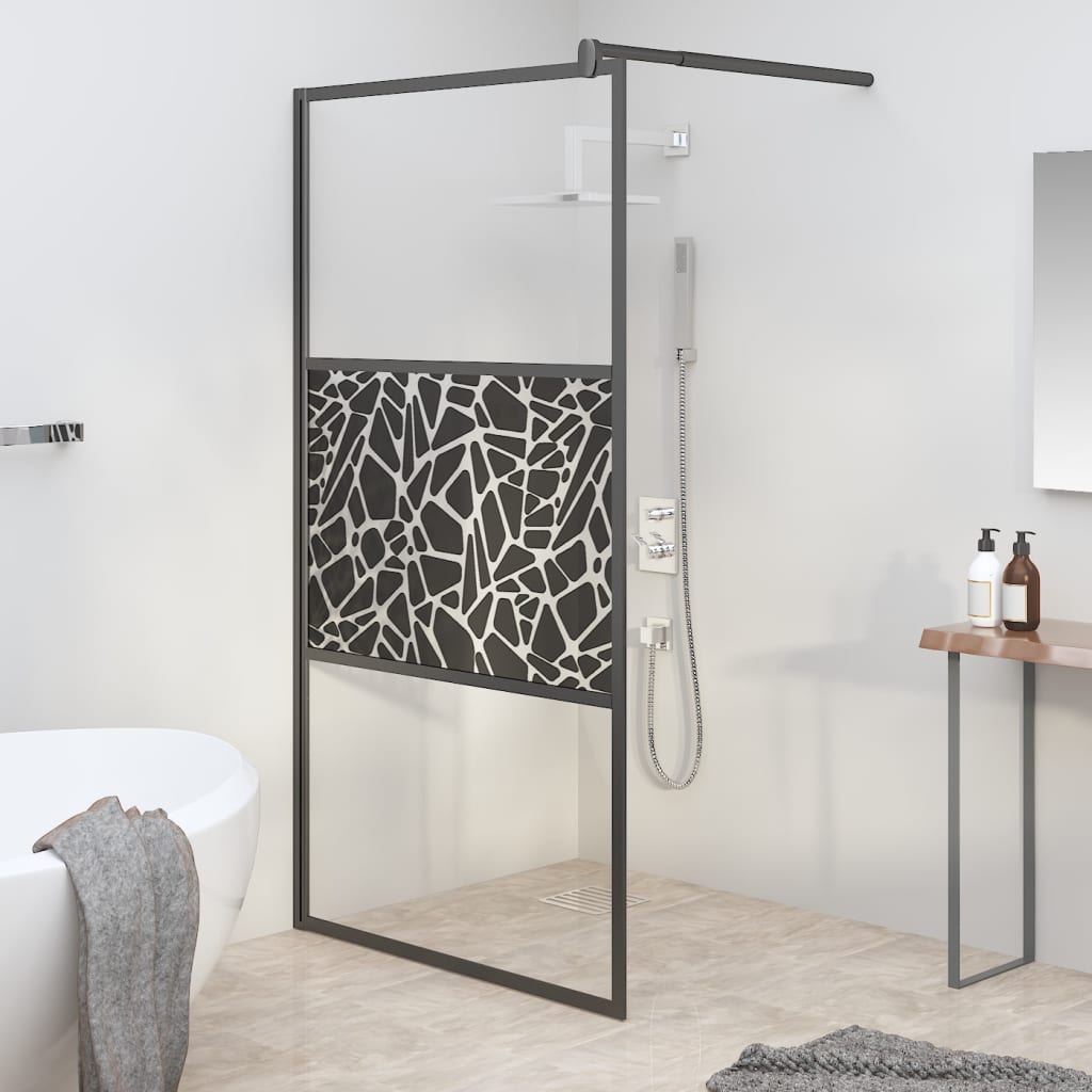Vidaxl Walk-In Walking Mury avec motif de pierre 115x195 cm Esg Verre noir