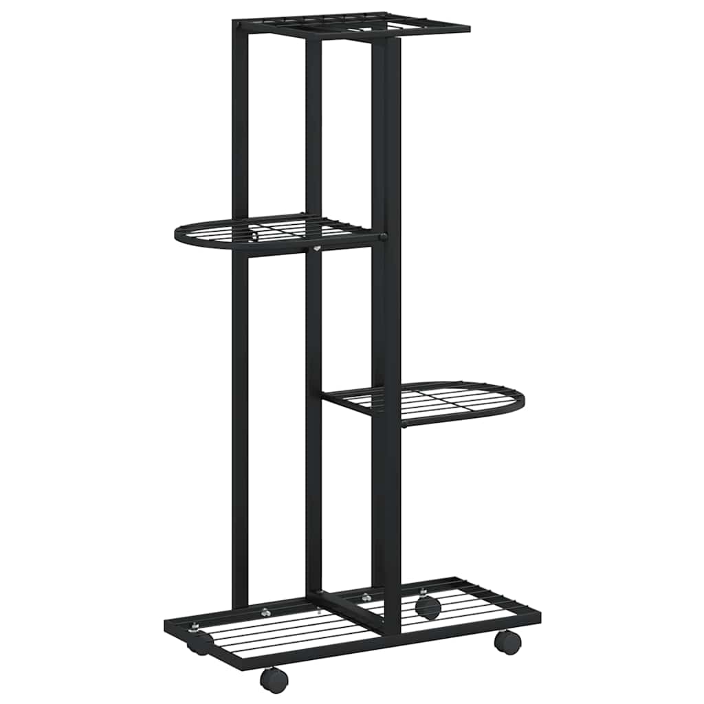 Support de fleur vidaxl avec roues 4 couches 44x23x80 cm de fer noir