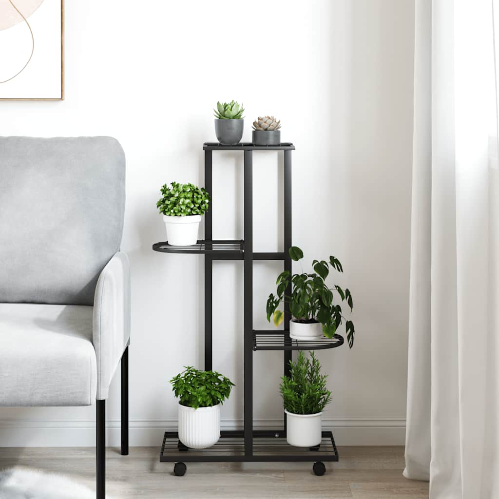 Support de fleur vidaxl avec roues 4 couches 44x23x80 cm de fer noir