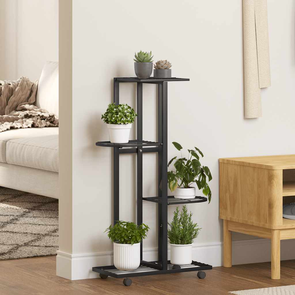 Support de fleur vidaxl avec roues 4 couches 44x23x80 cm de fer noir