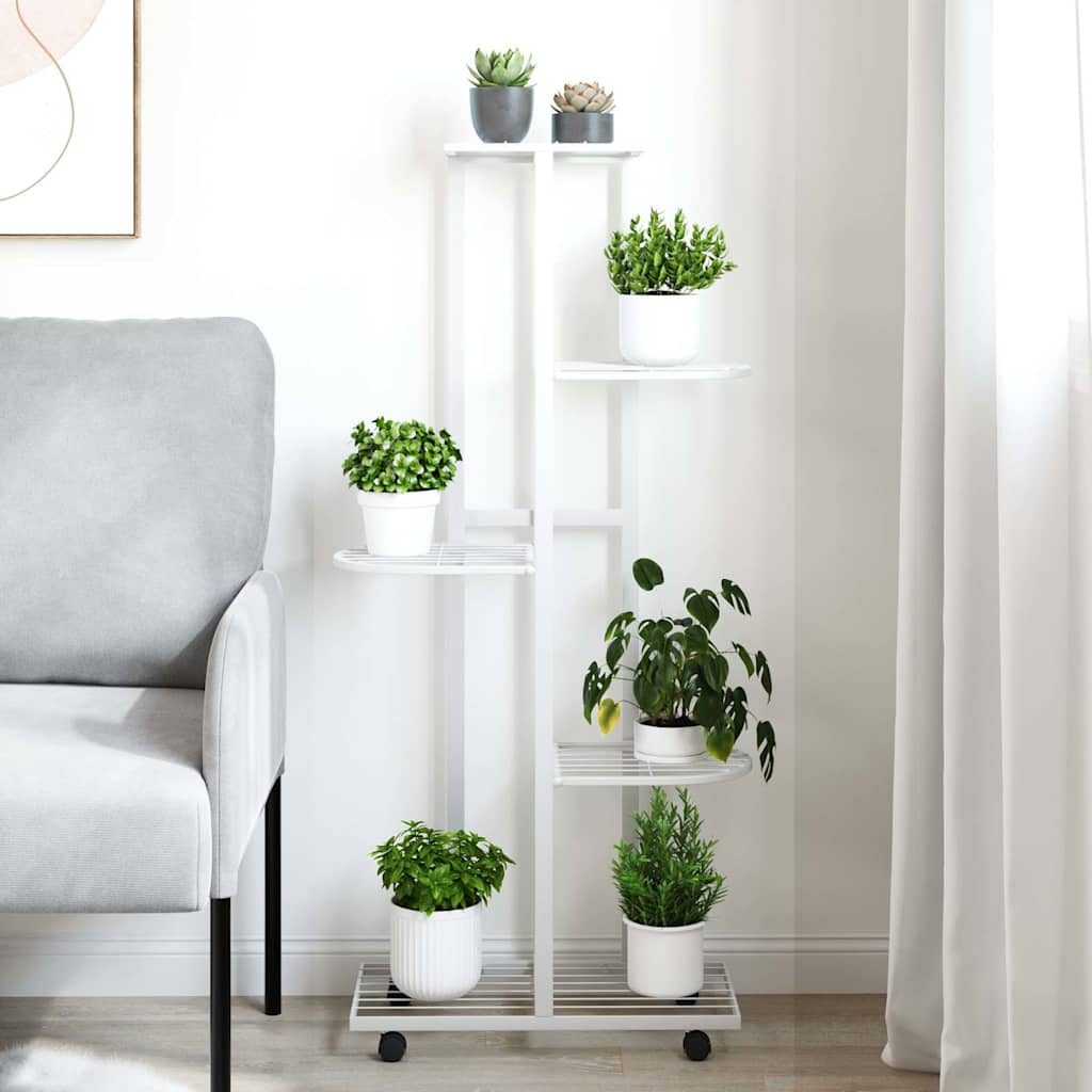Norme de fleur de vidaxl avec roues 5 couches 44x23x100 cm de fer blanc