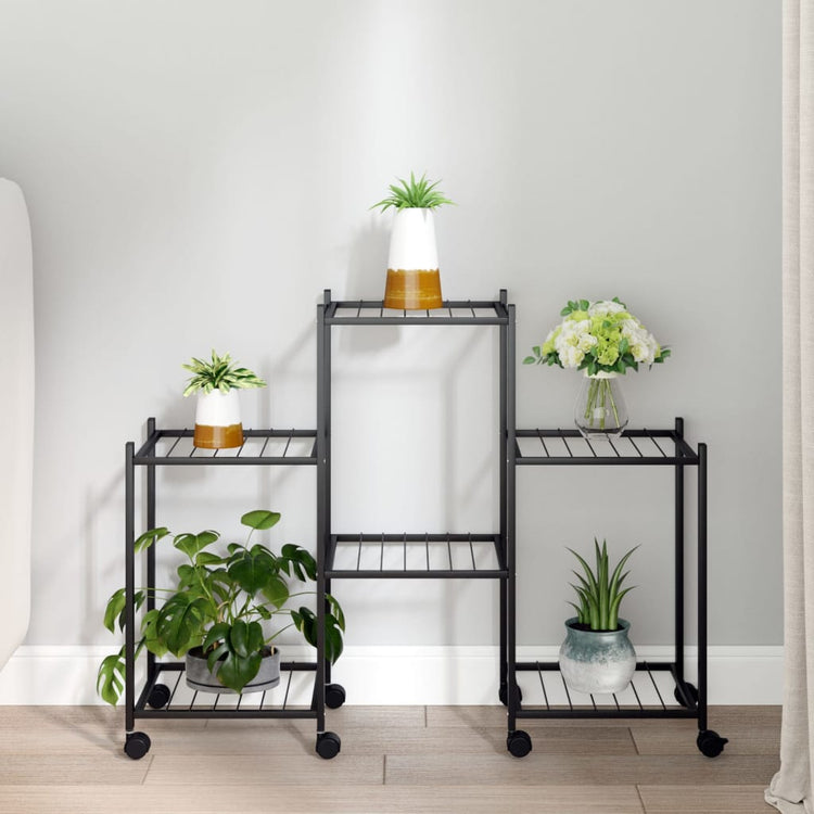 Support de fleur vidaxl avec roues 83x25x63,5 cm de fer noir