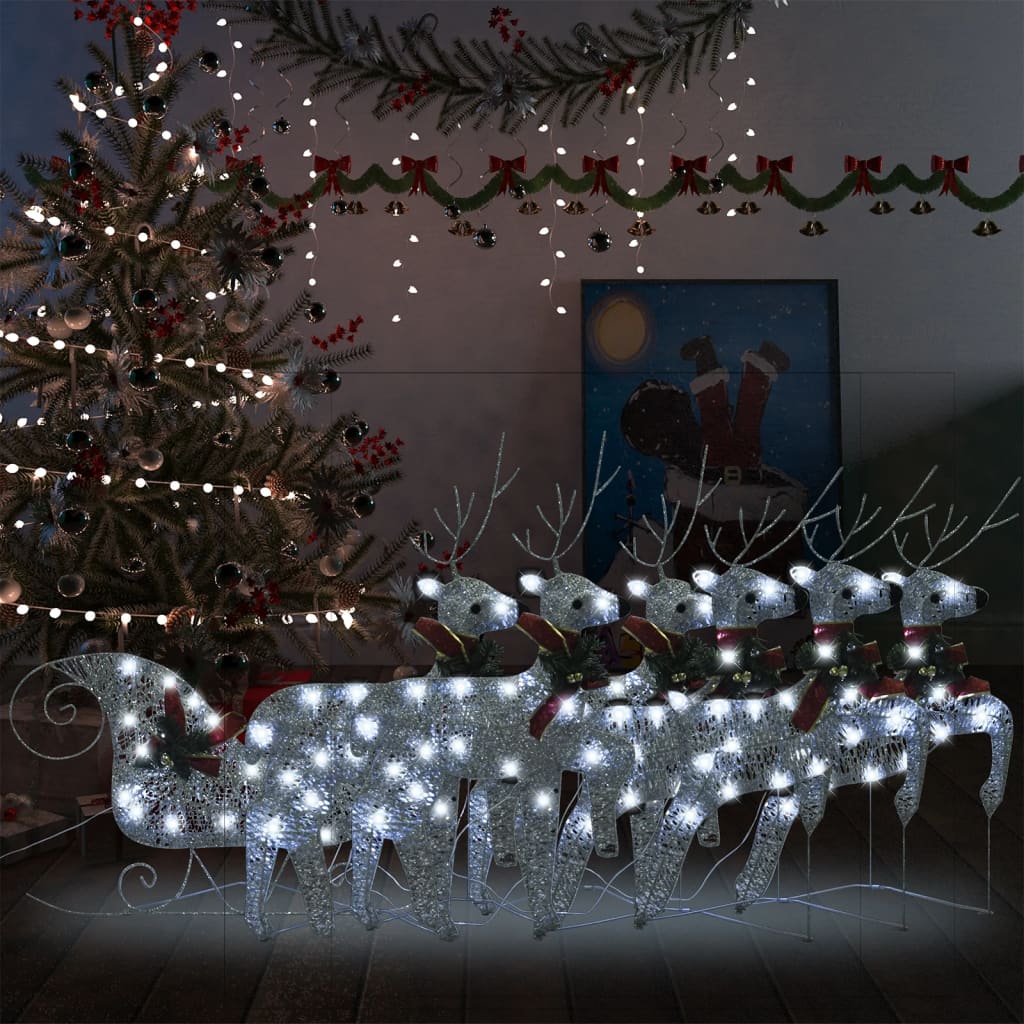 Vidaxl Buitenkerstontiering Rendieren and Slee 140 LEDS Silver Colored