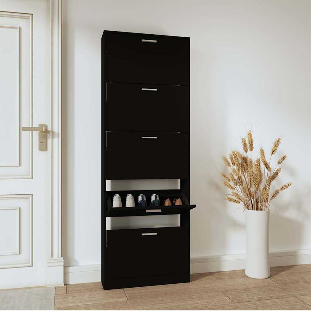 Armoire à chaussures Vidaxl 59x17x169 cm Bois transformé noir