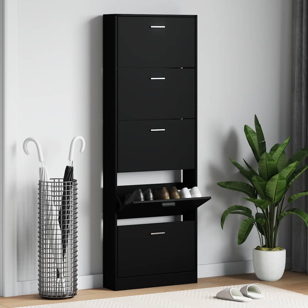 Armoire à chaussures Vidaxl 59x17x169 cm Bois transformé noir