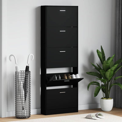Armoire à chaussures Vidaxl 59x17x169 cm Bois transformé noir