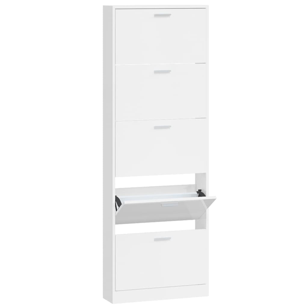 Armoire à chaussures Vidaxl 59x17x169 cm en bois de bois haut brillant blanc