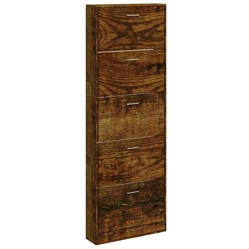 Armoire à chaussures Vidaxl 59x17x169 cm en bois de bois de bois fumé coloré