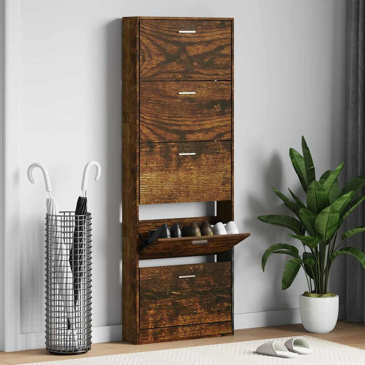 Armoire à chaussures Vidaxl 59x17x169 cm en bois de bois de bois fumé coloré