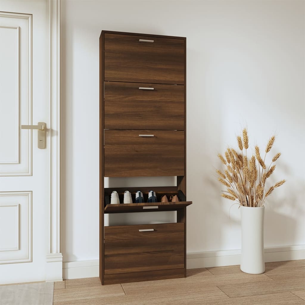 Armoire à chaussures Vidaxl 59x17x169 cm Couleur de chêne marron en bois transformé