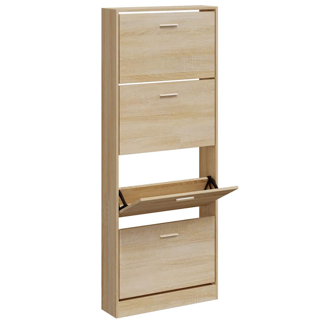 Armoire à chaussures Vidaxl 59x17x150 cm chêne en bois de bois de couleur
