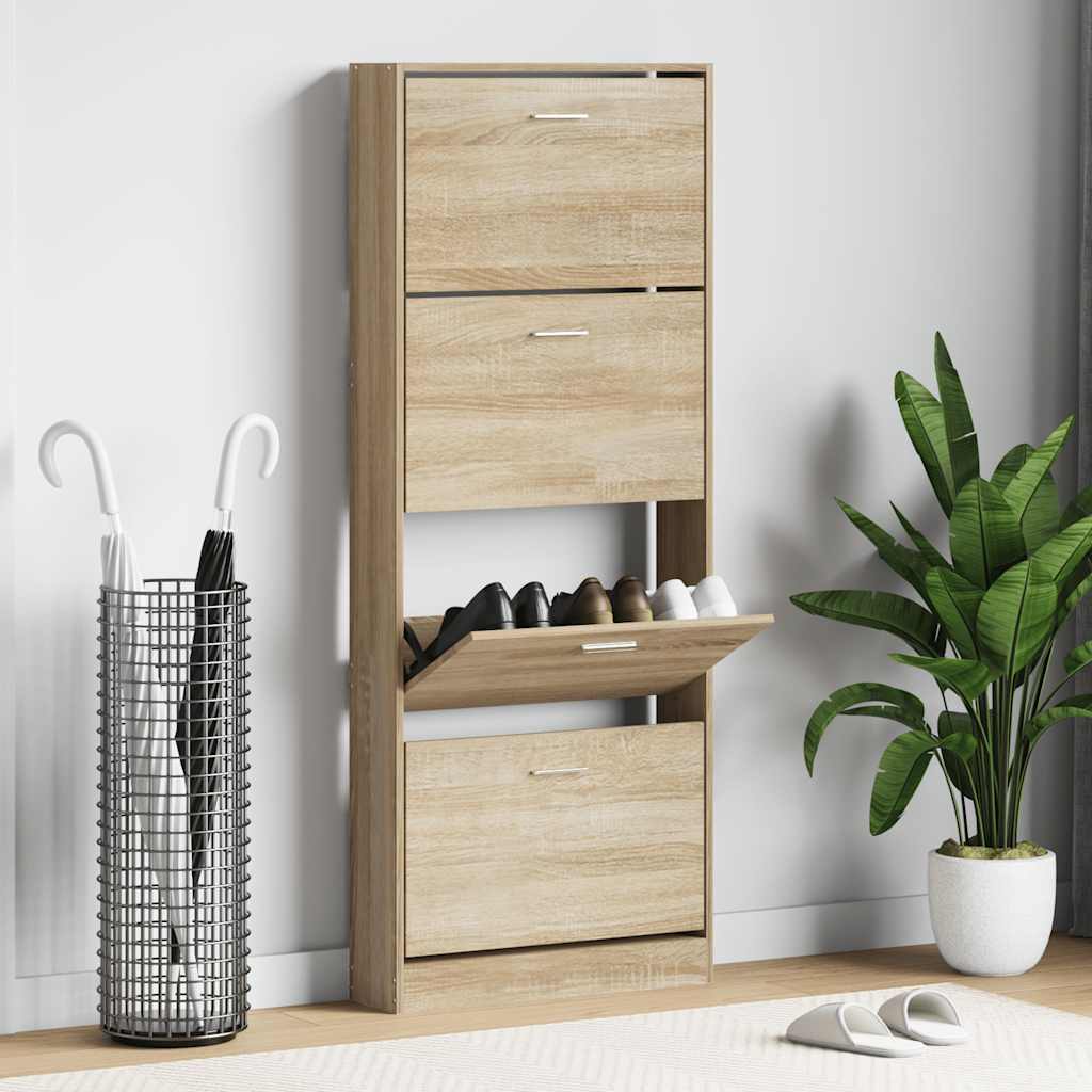Armoire à chaussures Vidaxl 59x17x150 cm chêne en bois de bois de couleur