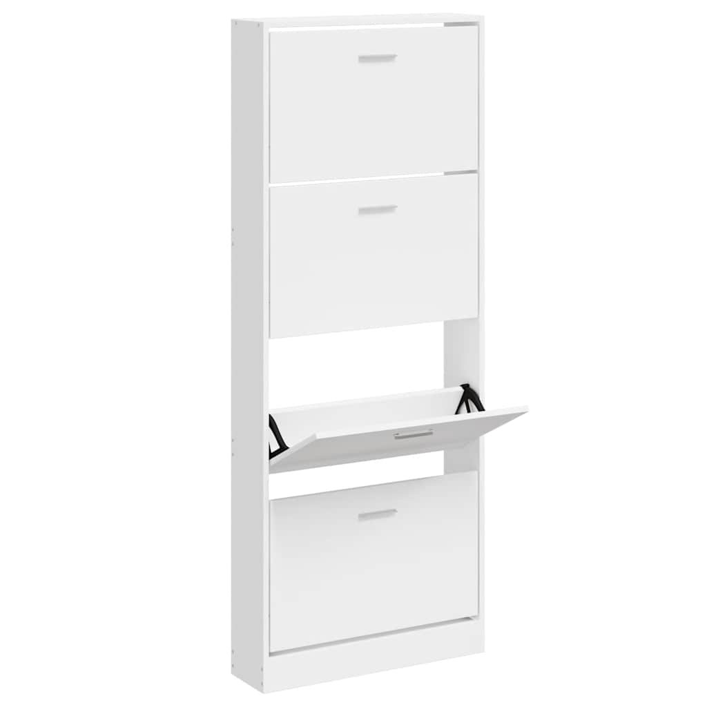 Armoire à chaussures Vidaxl 59x17x150 cm bois transformé haut brillant blanc
