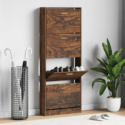 Armoire à chaussures Vidaxl 59x17x150 cm en bois de chêne fumé en bois coloré