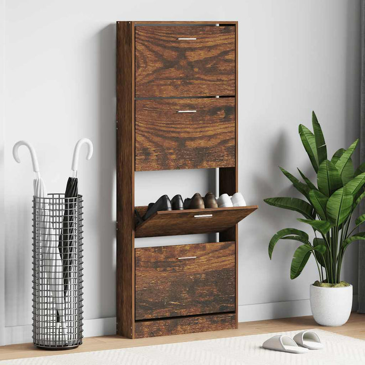 Armoire à chaussures Vidaxl 59x17x150 cm en bois de chêne fumé en bois coloré