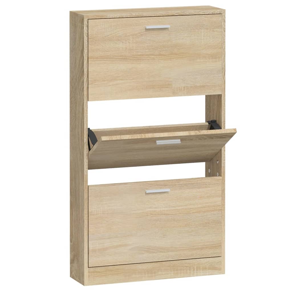 Armoire à chaussures Vidaxl 59x17x108 cm chêne en bois de bois de couleur