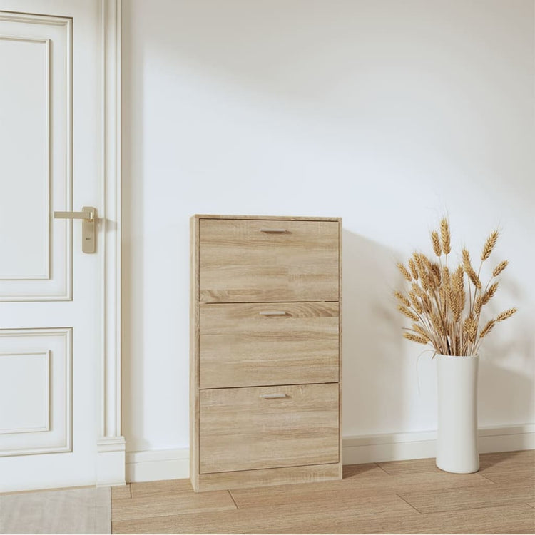 Armoire à chaussures Vidaxl 59x17x108 cm chêne en bois de bois de couleur