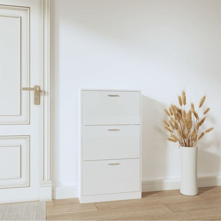 Armoire à chaussures Vidaxl 59x17x108 cm en bois de bois haute brillant blanc