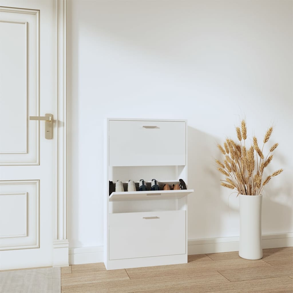 Armoire à chaussures Vidaxl 59x17x108 cm en bois de bois haute brillant blanc