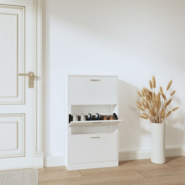 Armoire à chaussures Vidaxl 59x17x108 cm en bois de bois haute brillant blanc
