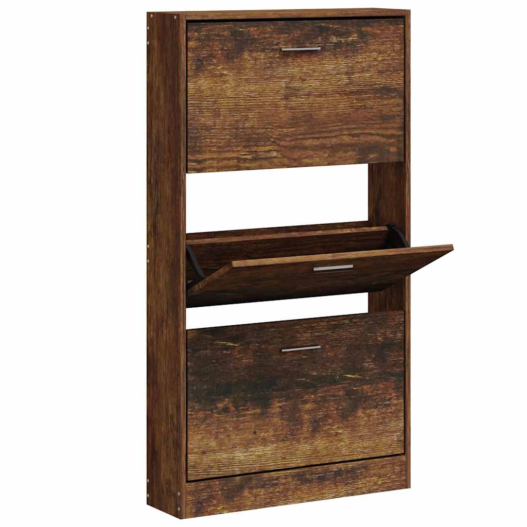Armoire à chaussures Vidaxl 59x17x108 cm en bois de bois de chêne fumé coloré