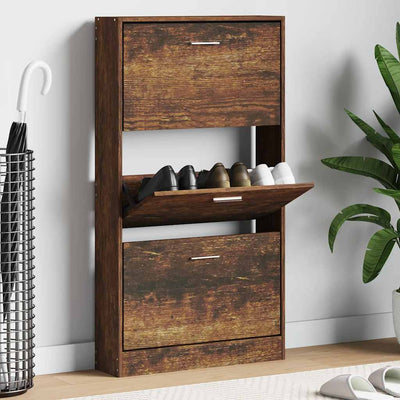 Armoire à chaussures Vidaxl 59x17x108 cm en bois de bois de chêne fumé coloré