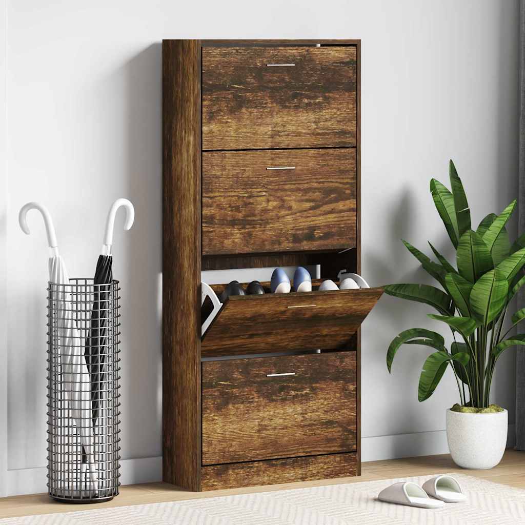Armoire à chaussures Vidaxl 63x24x147 cm en bois de bois de bois fumé coloré