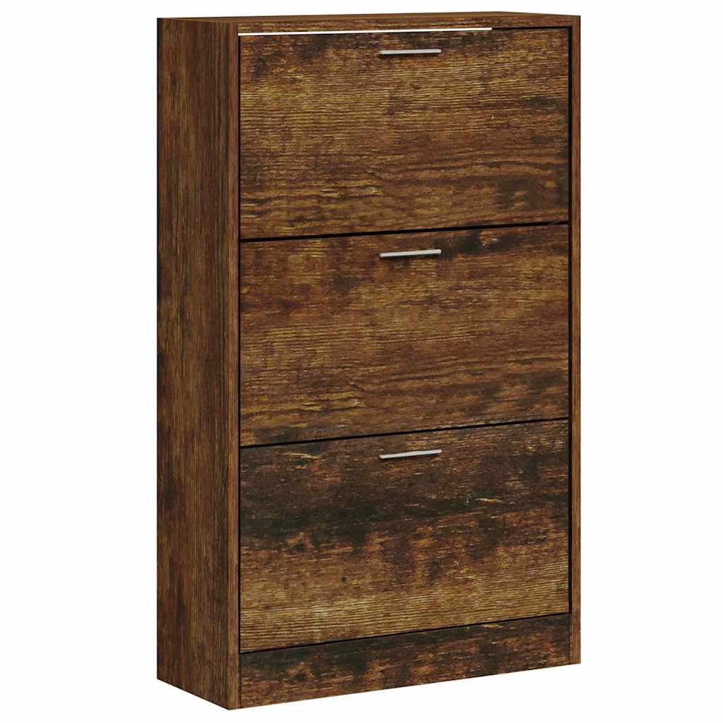 Armoire à chaussures vidaxl 63x24x103 cm de chêne fumé en bois travaillé coloré
