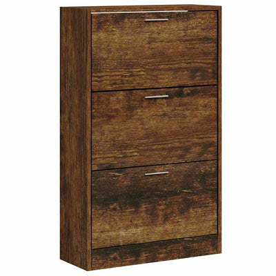 Armoire à chaussures vidaxl 63x24x103 cm de chêne fumé en bois travaillé coloré