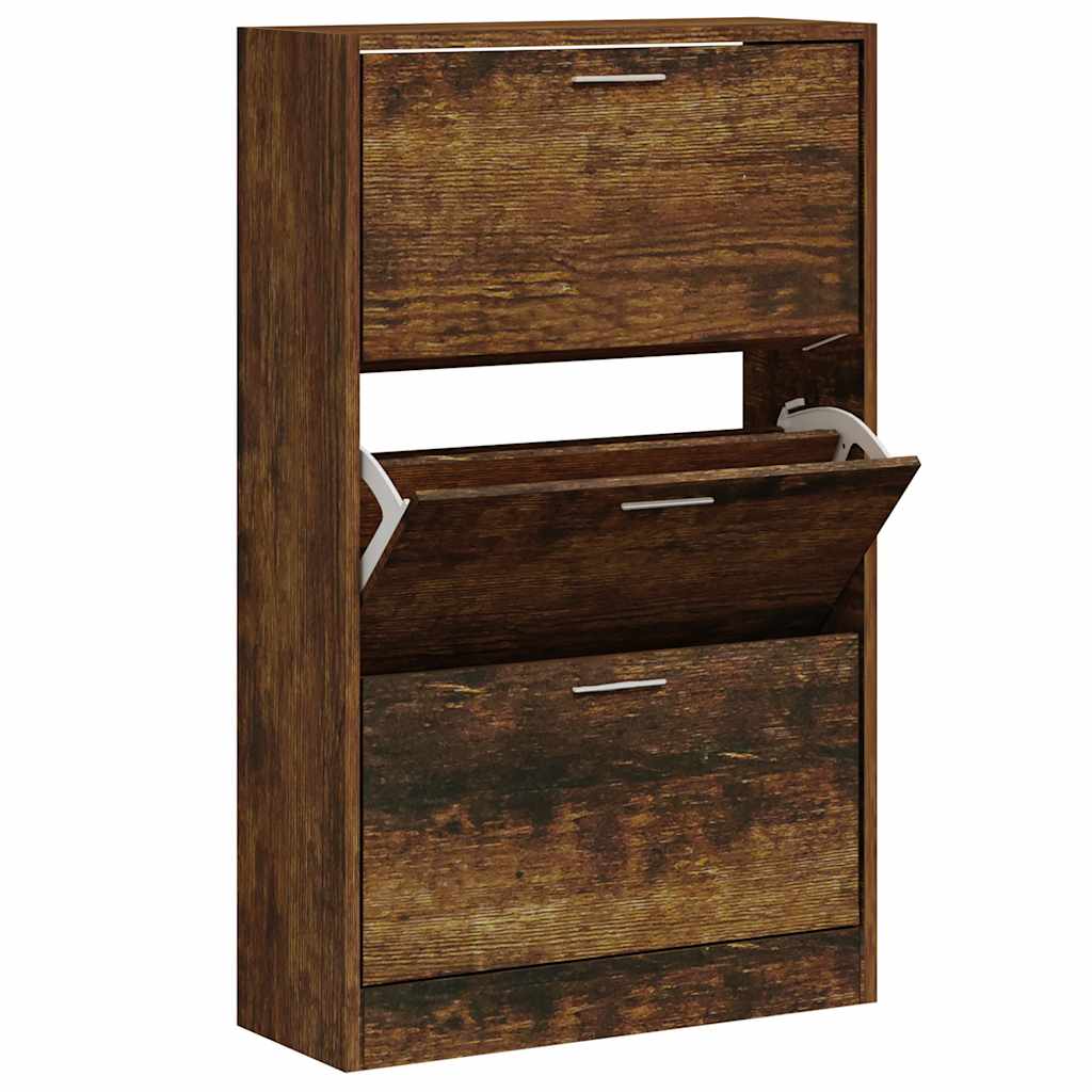 Armoire à chaussures vidaxl 63x24x103 cm de chêne fumé en bois travaillé coloré