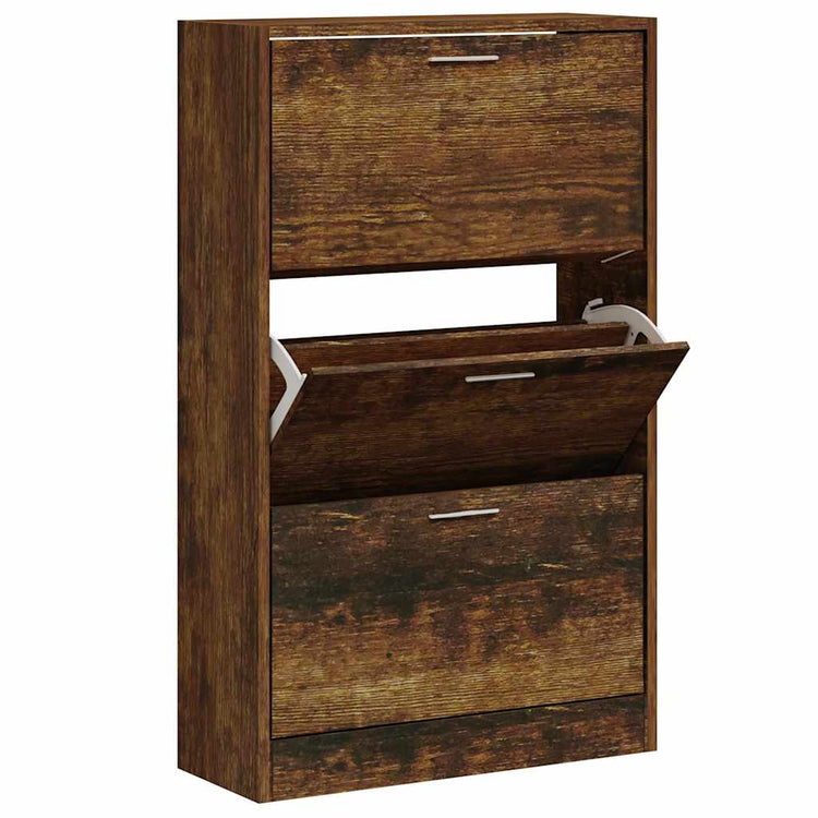 Armoire à chaussures vidaxl 63x24x103 cm de chêne fumé en bois travaillé coloré