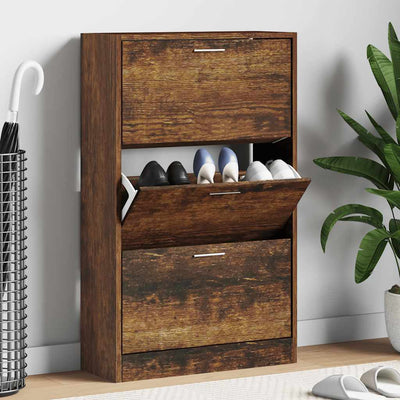 Armoire à chaussures vidaxl 63x24x103 cm de chêne fumé en bois travaillé coloré