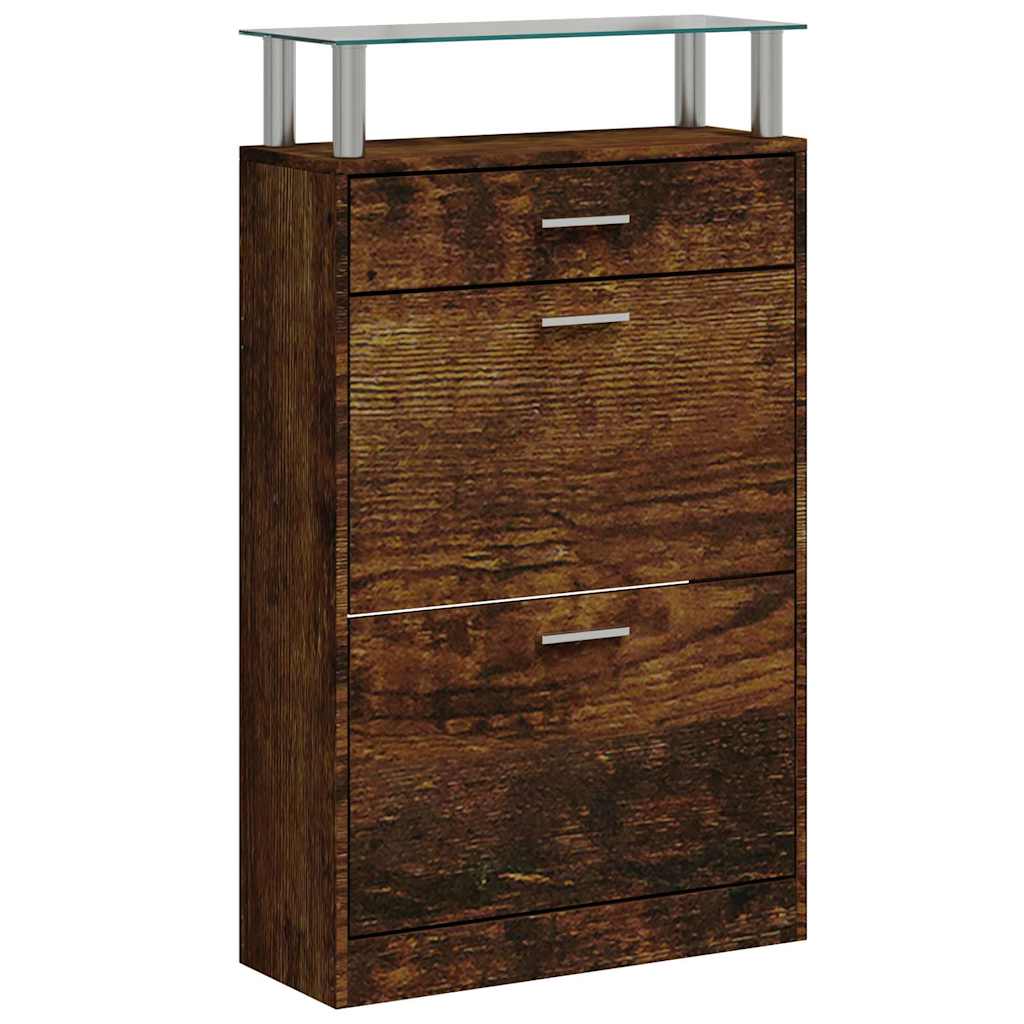 Armoire à chaussures vidaxl 63x24x104 cm en bois transformé en bois de chêne fumé coloré
