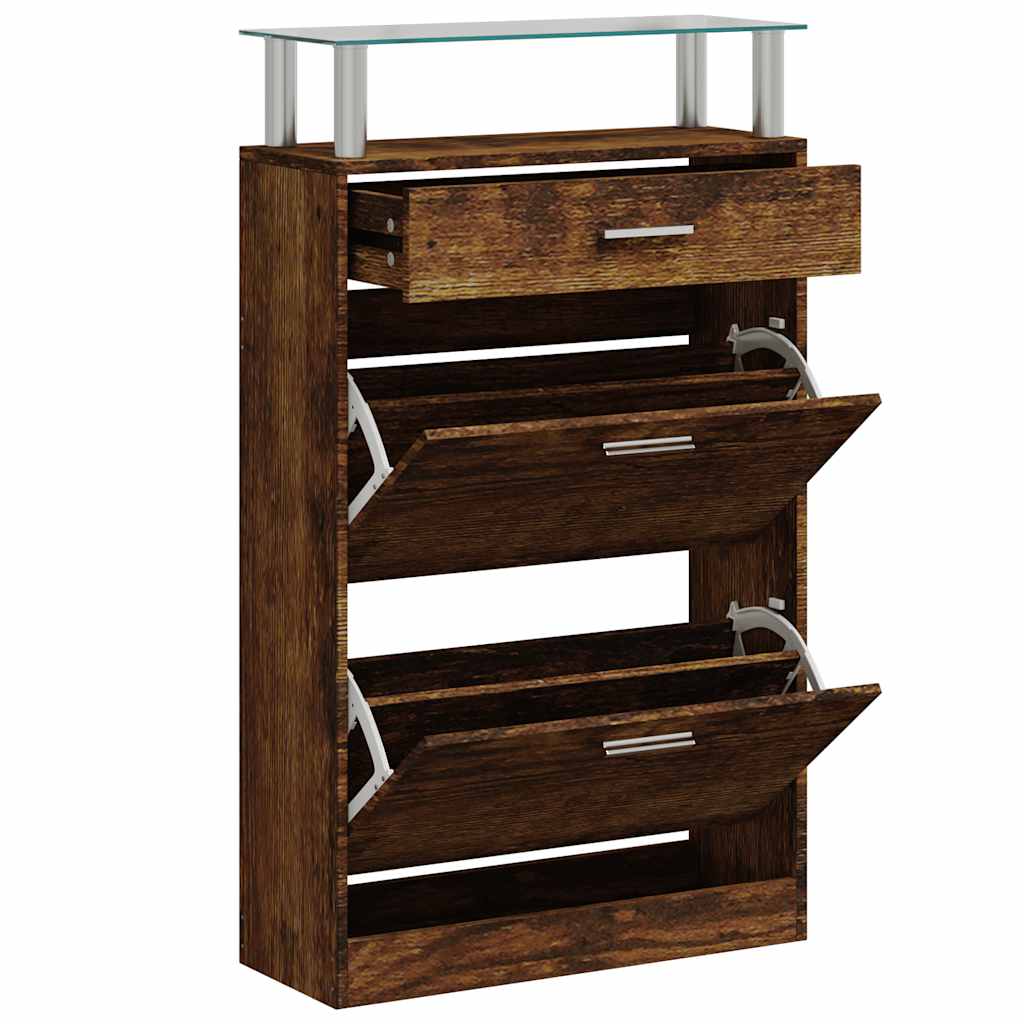 Armoire à chaussures vidaxl 63x24x104 cm en bois transformé en bois de chêne fumé coloré