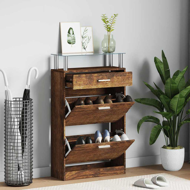 Armoire à chaussures vidaxl 63x24x104 cm en bois transformé en bois de chêne fumé coloré