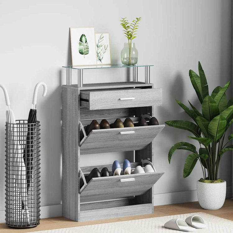 Armoire à chaussures vidaxl 63x24x104 cm en bois de bois de chêne Gris sonoma