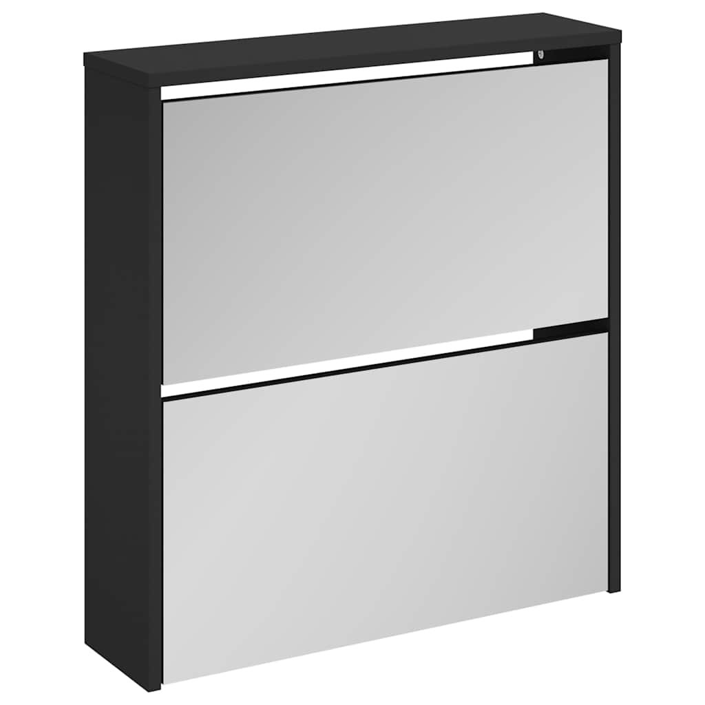 Armoire à chaussures Vidaxl avec miroir 2 couches 63x17x67 cm noir