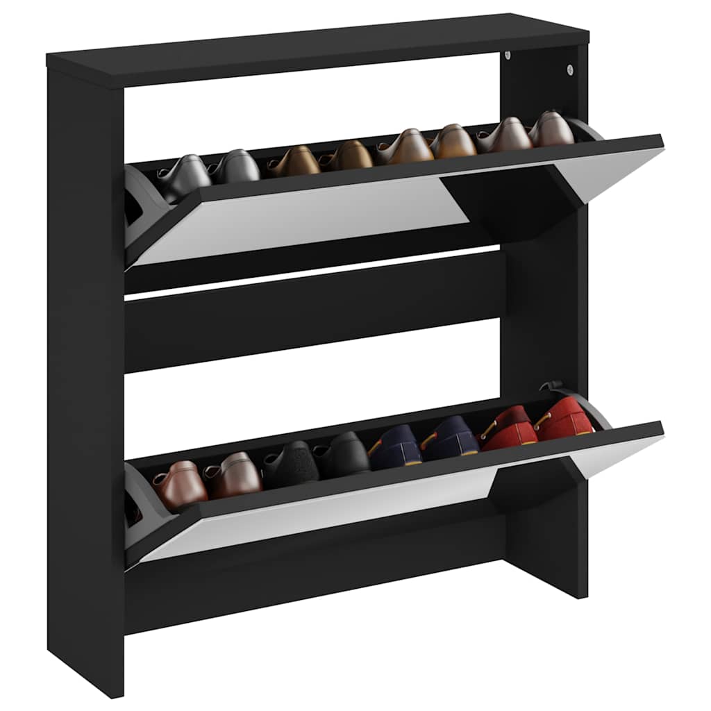 Armoire à chaussures Vidaxl avec miroir 2 couches 63x17x67 cm noir