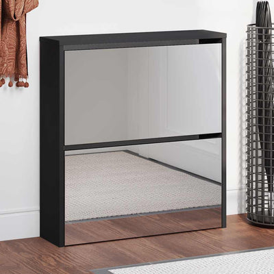 Armoire à chaussures Vidaxl avec miroir 2 couches 63x17x67 cm noir