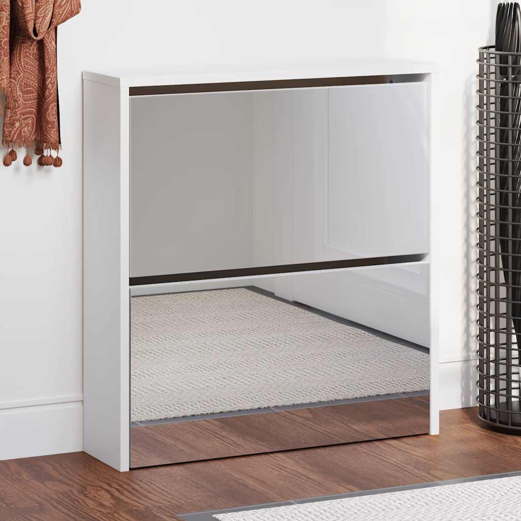 Armoire à chaussures Vidaxl avec miroir 2 couches 63x17x67 cm de haut blanc