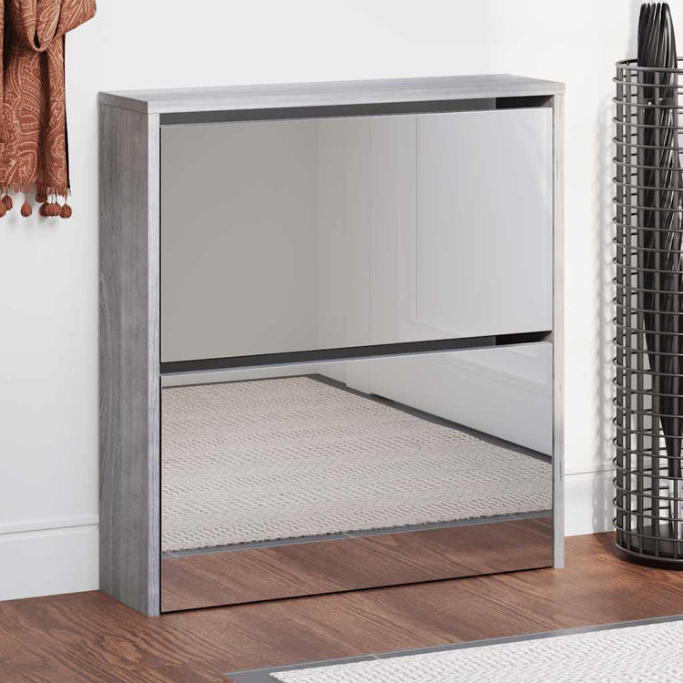 Armoire à chaussures Vidaxl avec miroir 2 couches 63x17x67 cm Gray Sonoma