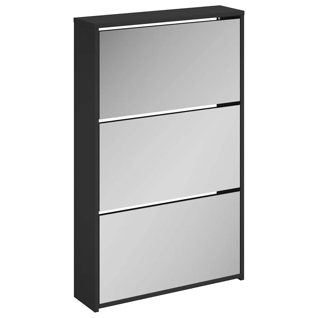 Armoire à chaussures Vidaxl avec miroir à 3 couches 63x17x102.5 cm noir